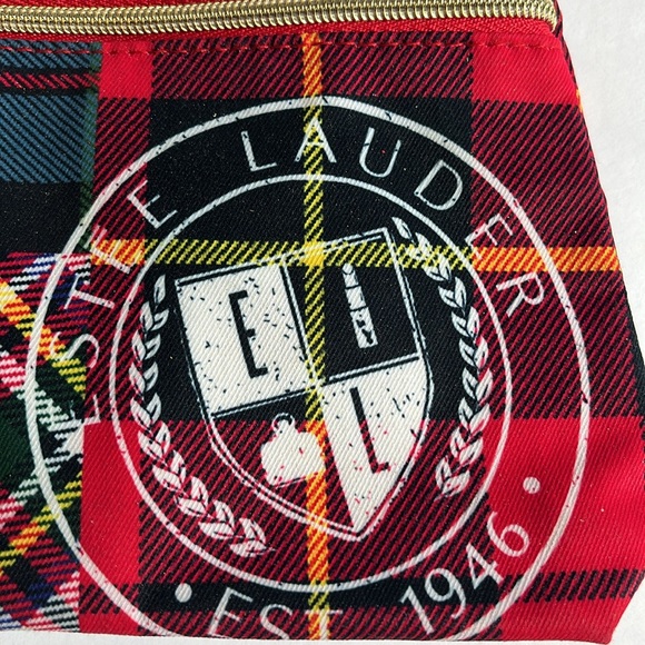 Estee Lauder Makeup Bag Plaid with Pompom Pouch NWOT - Picture 3 of 8